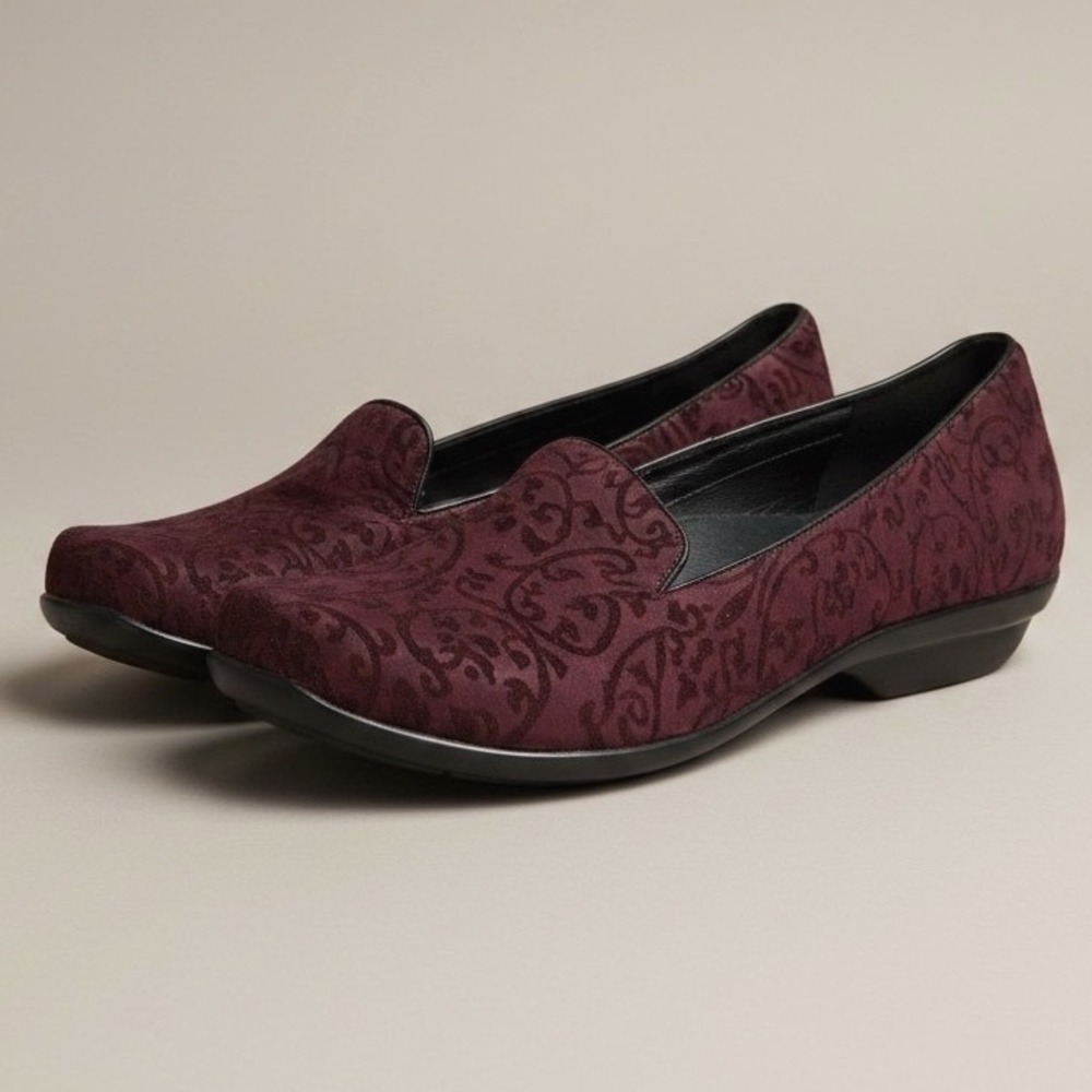 Dansko Olivia Embossed Paisley Burgundy Claret Wine Slip On Comfort Loafer - 39